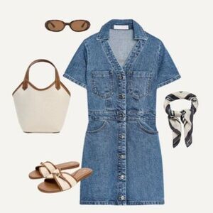 NWT Lulus Ready to Charm Medium Wash Denim Sleeveless Mini Dress Large